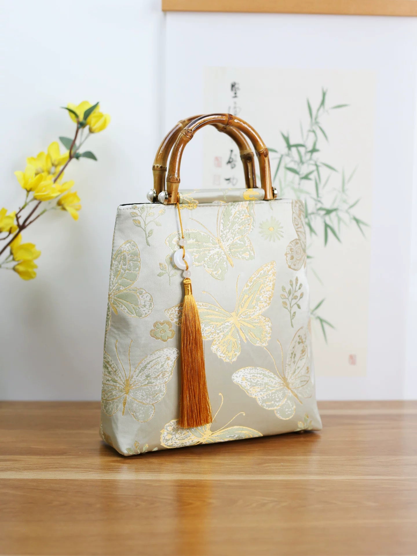 Bamboo Handle Large Tote