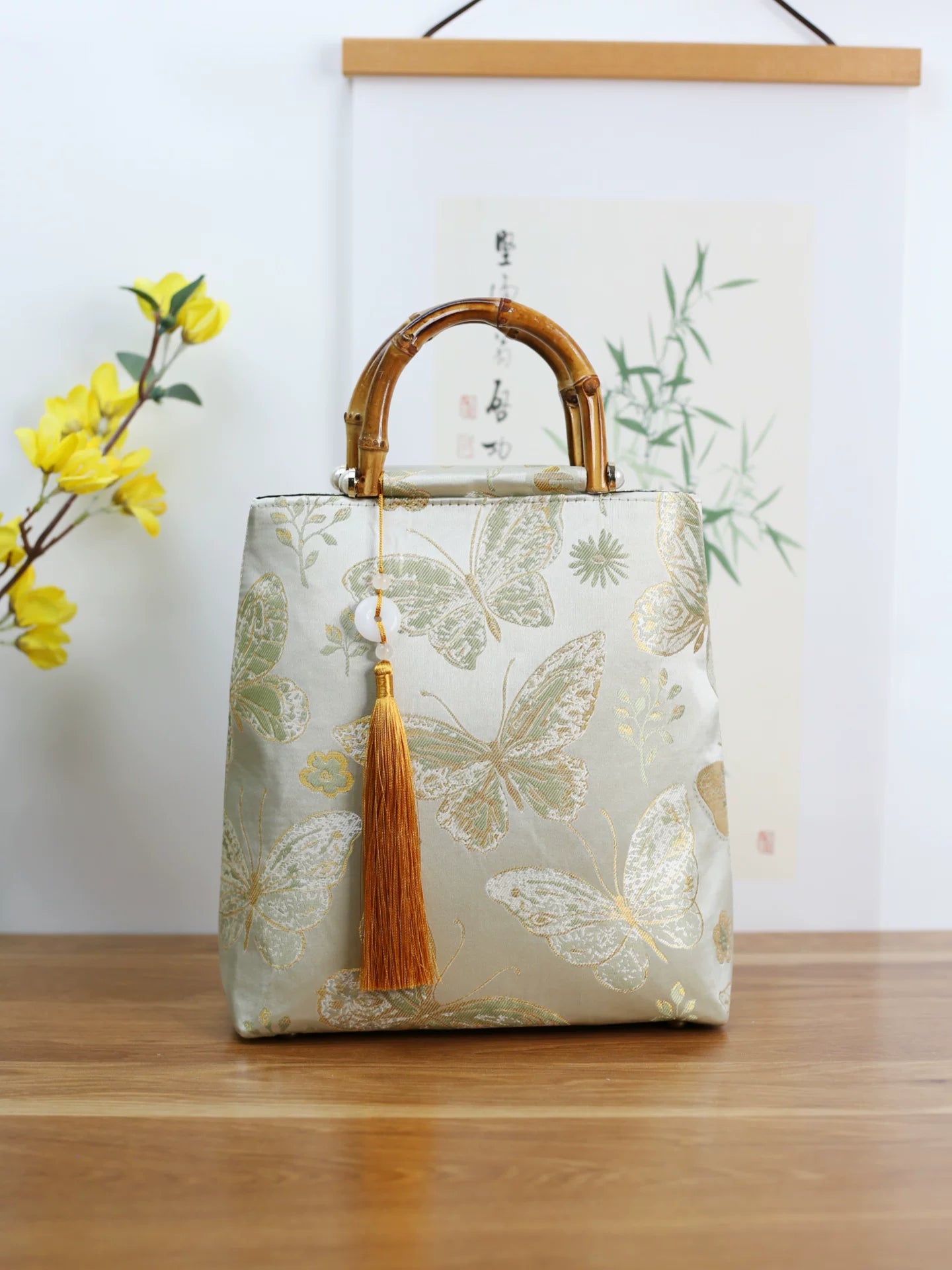 Bamboo Handle Large Tote